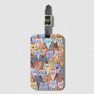 Colorful Cute Cat Crowd Pattern Whimsical Cat Face Luggage Tag