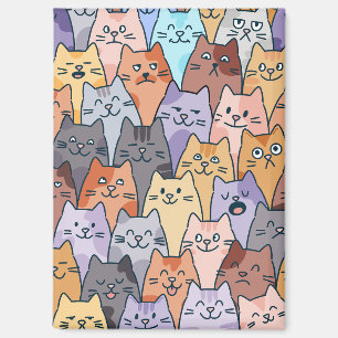 Colorful Cute Cat Crowd Pattern Whimsical Cat Face Magnet