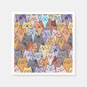 Colorful Cute Cat Crowd Pattern Whimsical Cat Face Napkins