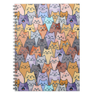 Colorful Cute Cat Crowd Pattern Whimsical Cat Face Notebook