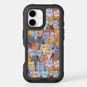 Colorful Cute Cat Crowd Pattern Whimsical Cat Face iPhone 16 Case