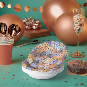 Colorful Cute Cat Crowd Pattern Whimsical Cat Face Paper Bowls