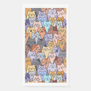 Colorful Cute Cat Crowd Pattern Whimsical Cat Face Paper Guest Towels