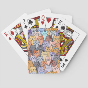 Colorful Cute Cat Crowd Pattern Whimsical Cat Face Poker Cards