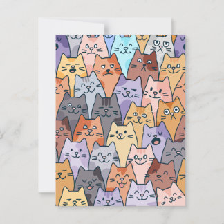 Colorful Cute Cat Crowd Pattern Whimsical Cat Face Postcard