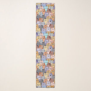 Colorful Cute Cat Crowd Pattern Whimsical Cat Face Scarf