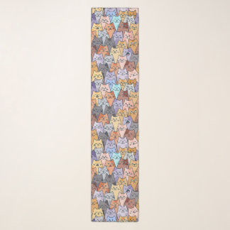 Colorful Cute Cat Crowd Pattern Whimsical Cat Face Scarf