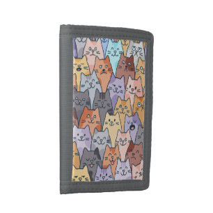 Colorful Cute Cat Crowd Pattern Whimsical Cat Face Tri-fold Wallet