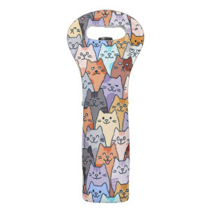 Colorful Cute Cat Crowd Pattern Whimsical Cat Face Wine Bag