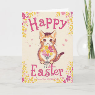 Colorful Cute Cat Easter, Personalized Easter Holiday Card