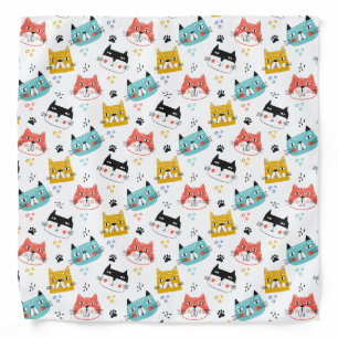 Colorful Cute Cat Faces Pattern Bandana
