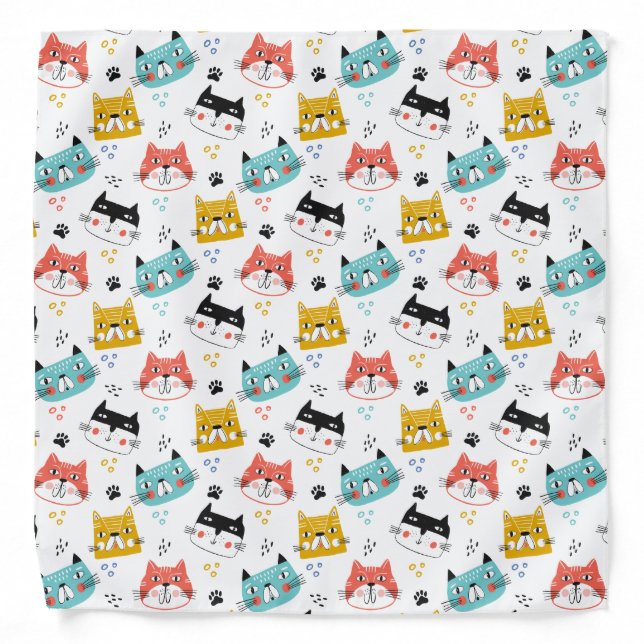 Colorful Cute Cat Faces Pattern Bandana (Front)