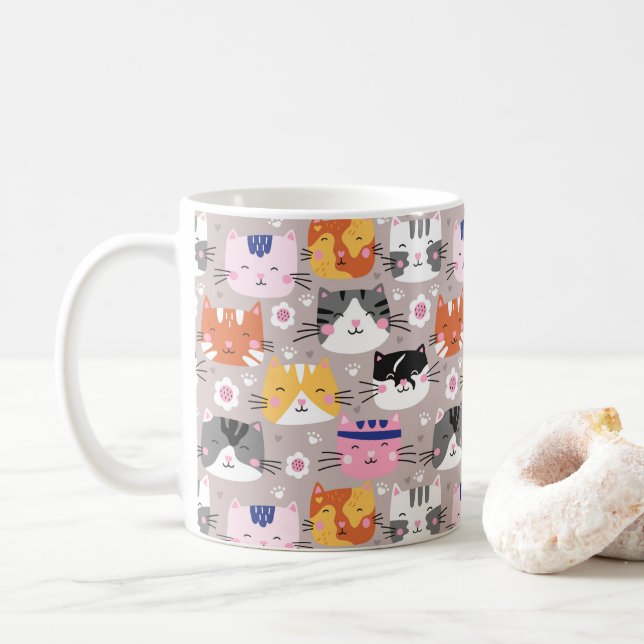 Colorful Cute Cats Coffee Mug (With Donut)