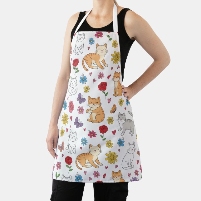 Colorful Cute Cats Floral Apron (Insitu)