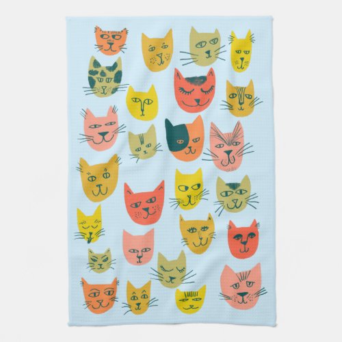 Colorful Cute Cats Kittens Blue Kitchen Towel