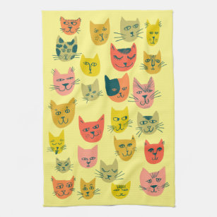 Colorful Cute Cats Kittens Blue Kitchen Towel