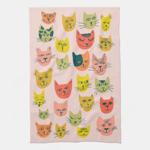 Colorful Cute Cats Kittens Pink Kitchen Towel