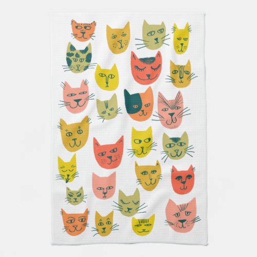 Colorful Cute Cats Kittens White Kitchen Towel