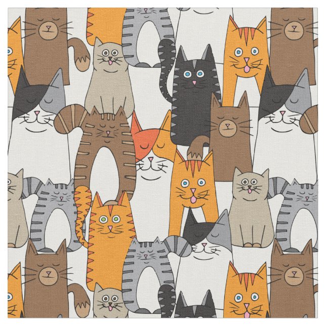 Colorful Cute Cats Pattern Fabric (Close Up)