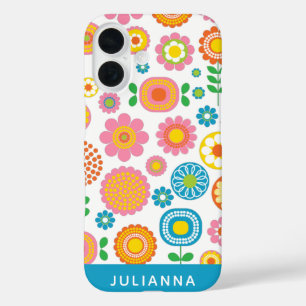 Colorful Cute Chic Geometric Floral Personalized iPhone 16 Case