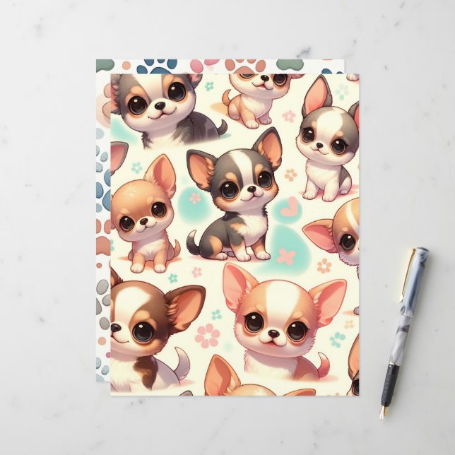 Colorful Cute Chihuahua Dog Scrapbook Paper (Front/Back In Situ)