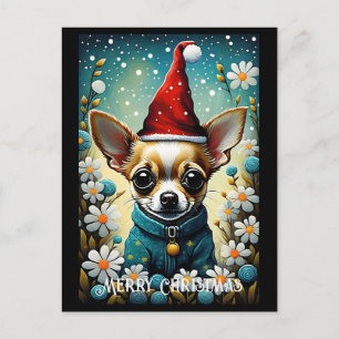 Colorful Cute Chihuahua Floral Santa Christmas  Postcard