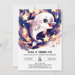 Colorful Cute Children's Dolphin Birthday Invitation