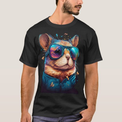 Colorful Cute Chinchilla with Sunglasses Animal T_Shirt