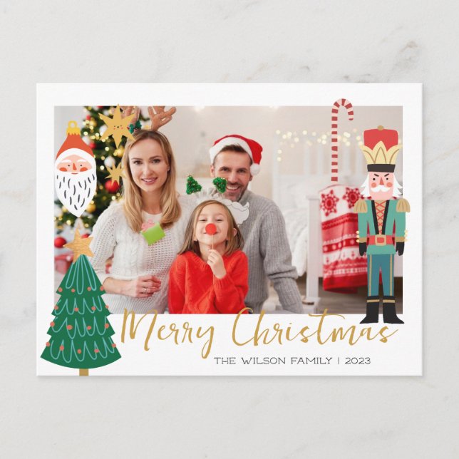 Colorful Cute Christmas Family Photo  Holiday Card (Front)