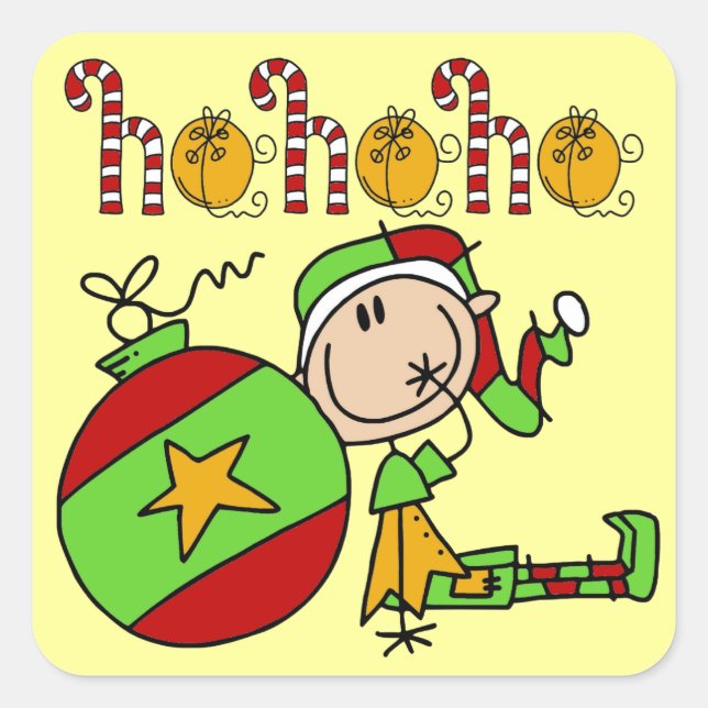 Colorful Cute Christmas Holiday Elf Square Sticker (Front)