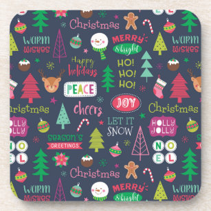 Colorful Cute Christmas Pattern Beverage Coaster
