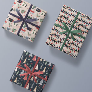 colorful cute christmas trio pack set gift wrapping paper sheets