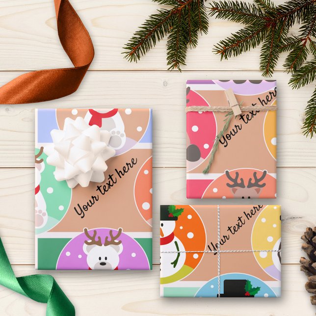 Colorful Cute Christmas Winter Wrapping Paper Sheets (Wrapping paper sheets featuring Christmas and winter designs with polar bear, reindeer and snowman)