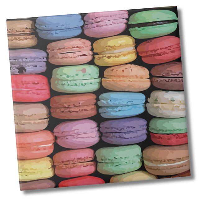 Colorful Cute Cookie French Macaron Ceramic Tile (Watercolor Colorful French Macaron Cookies Pattern Ceramic Tile)