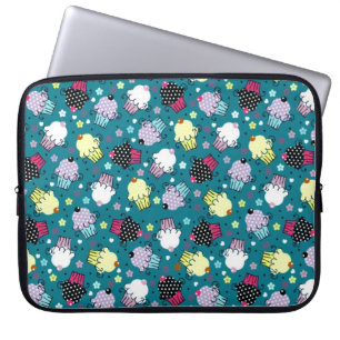 Colorful Cute Cupcake Pattern-Turquoise-Green Back Laptop Sleeve