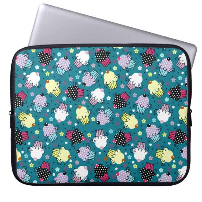 Colorful Cute Cupcake Pattern-Turquoise-Green Back Laptop Sleeve (Front)