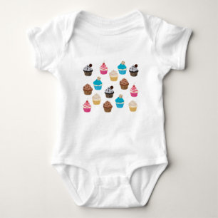 Colorful Cute Cupcakes Pattern  Baby Bodysuit