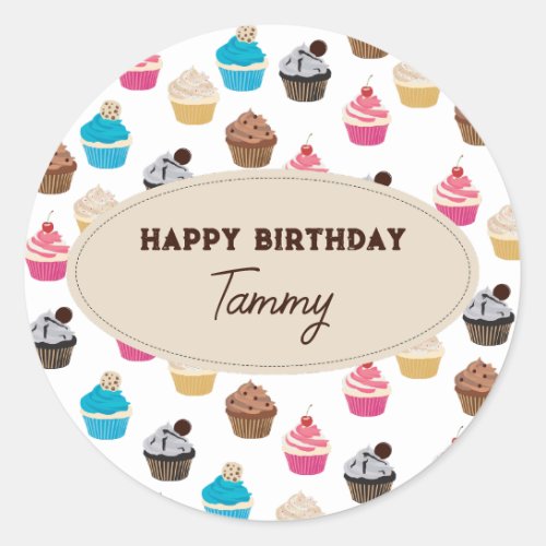 Colorful Cute Cupcakes Pattern Birthday Party Classic Round Sticker