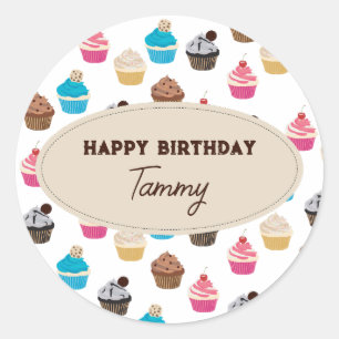 Colorful Cute Cupcakes Pattern Birthday Party Classic Round Sticker