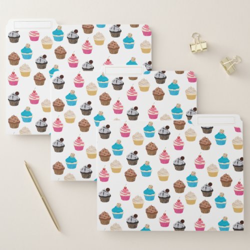 Colorful Cute Cupcakes Pattern  File Folder