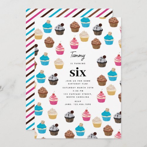 Colorful Cute Cupcakes Pattern Kids Birthday Party Invitation