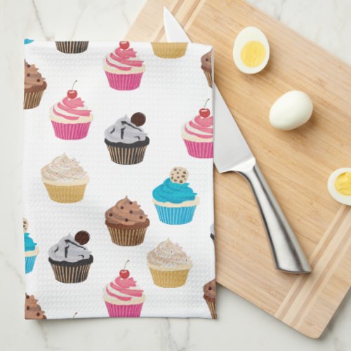 Colorful Cute Cupcakes Pattern  Kitchen Towel