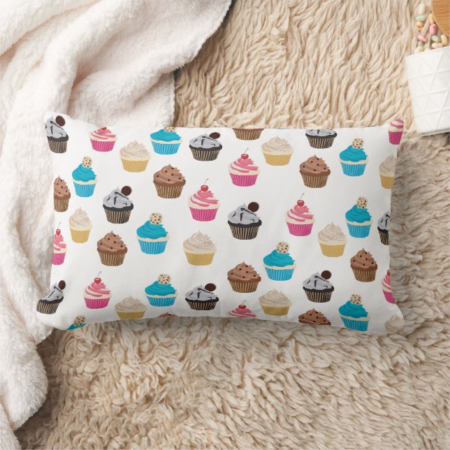 Colorful Cute Cupcakes Pattern  Lumbar Pillow (Blanket)