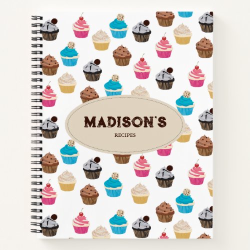 Colorful Cute Cupcakes Pattern Recipe Notebook