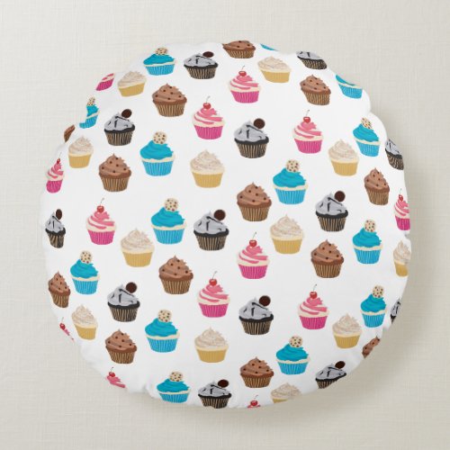 Colorful Cute Cupcakes Pattern  Round Pillow