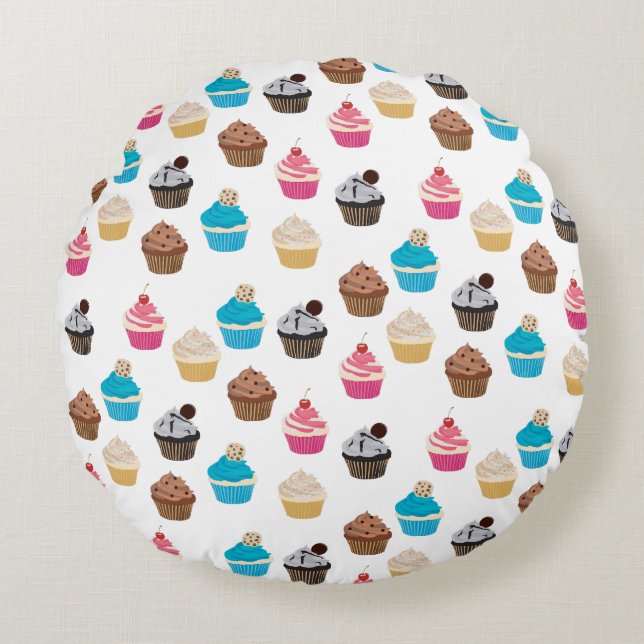 Colorful Cute Cupcakes Pattern  Round Pillow (Front)