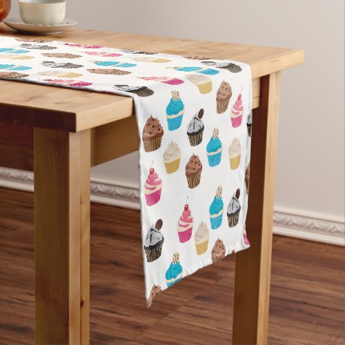 Colorful Cute Cupcakes Pattern  Short Table Runner