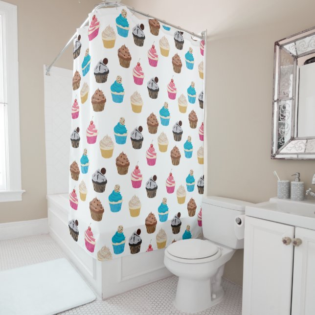 Colorful Cute Cupcakes Pattern  Shower Curtain (In Situ)