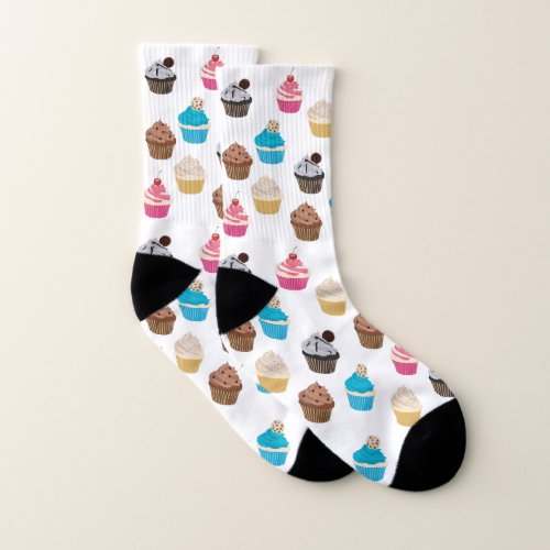 Colorful Cute Cupcakes Pattern  Socks