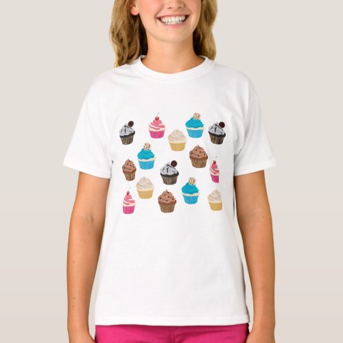 Colorful Cute Cupcakes Pattern  T_Shirt